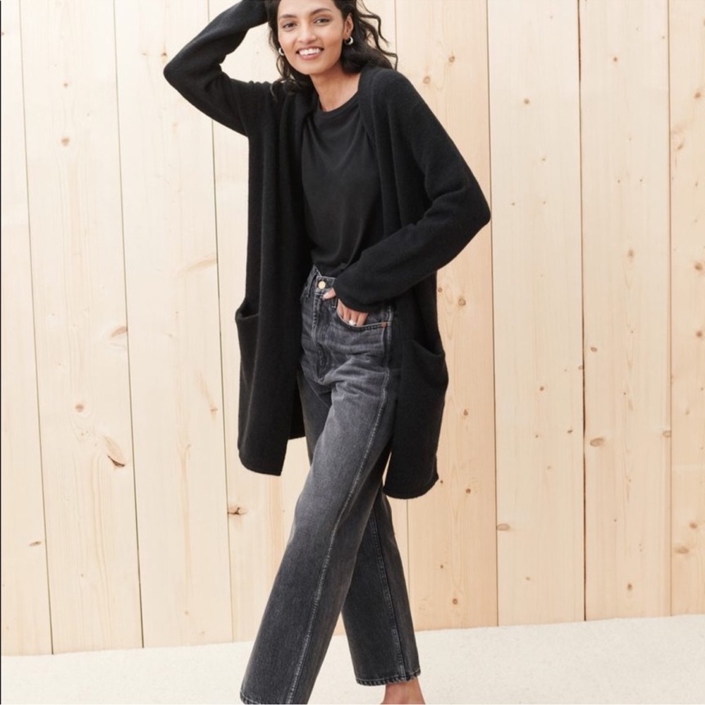 Jenni Kayne Sweater Coat black merino wool blend minimalist capsule wardrobe S